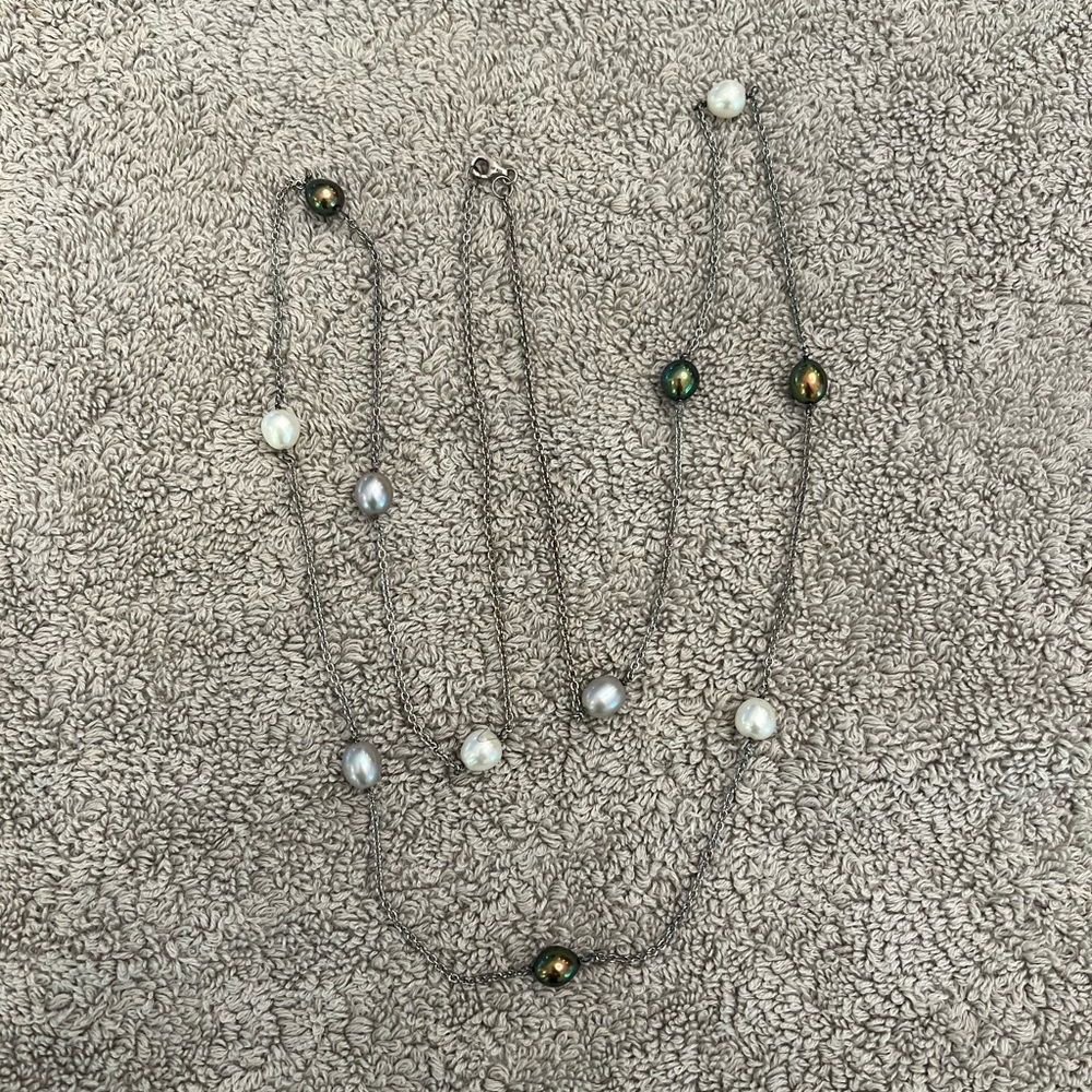 VTG Multicolored Freshwater Pearl Necklace on 925 SS Chain 40”